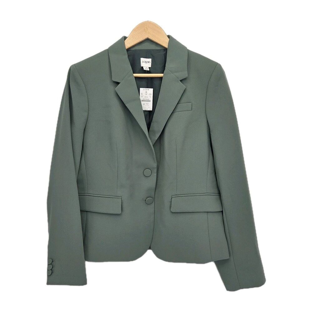 New J Crew Womens Parke Blazer Jacket Sage Green Tailored Stretch Crepe Size 14
